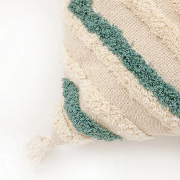 Tufted Cushion Cover concentric squares, dual color, tassles, blue, 16x16 - Picture 3 of 6